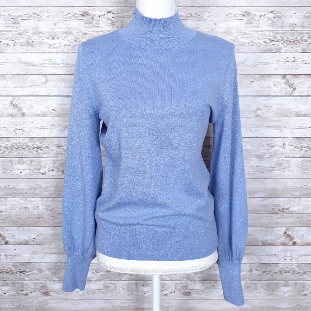 Halogen Womens Mock Neck Sweater S Shimmer Blue Lustre 496A